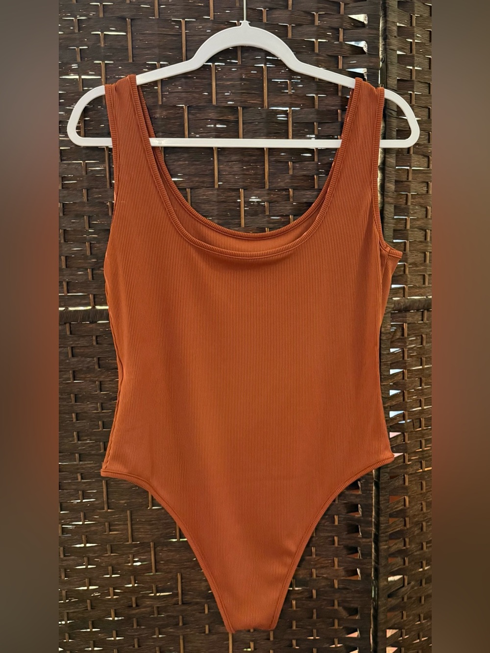 SHEIN Rust Ribbed Scoop-Neck Bodysuit